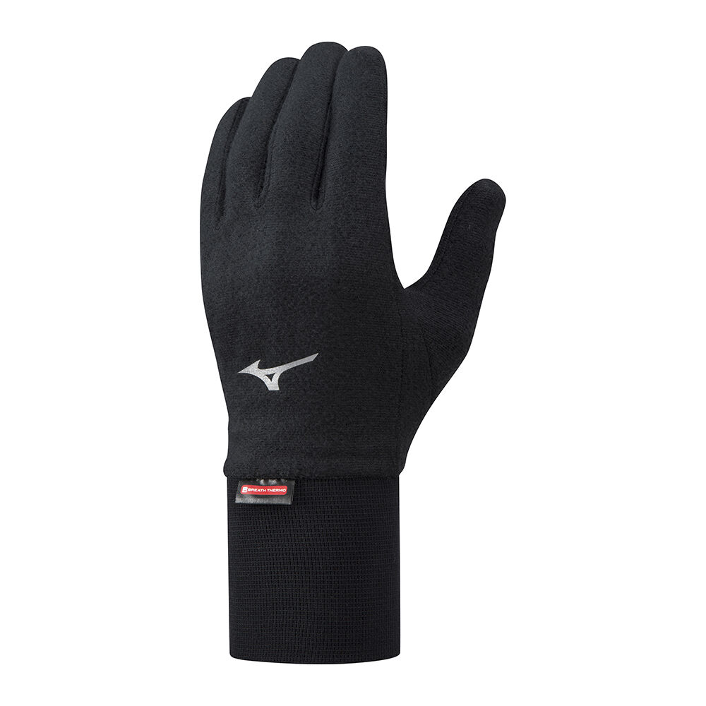 Mens Mizuno Breath Thermo Mid Weight Fleece Running Gloves Black Philippines (OASPGE107)